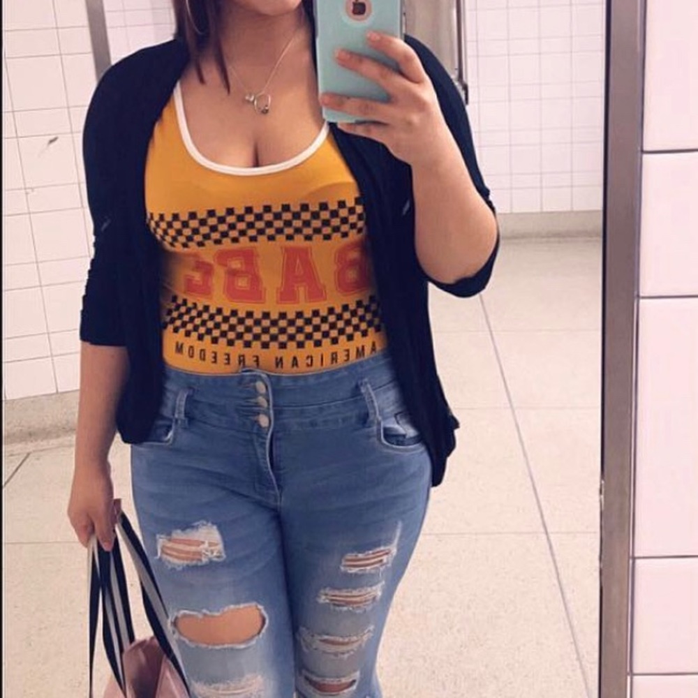 Charlotte Russe “Babe” Graphic Bodysuit - Mustard Yellow - Size L
